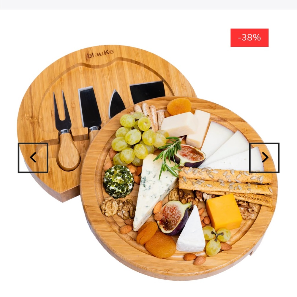 Bamboo Cheese Board & Knife Set Swiveling Charcuterie Board with SlideOut Drawer